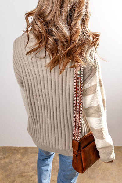 Khaki Cable Knit Color-Block Sweater