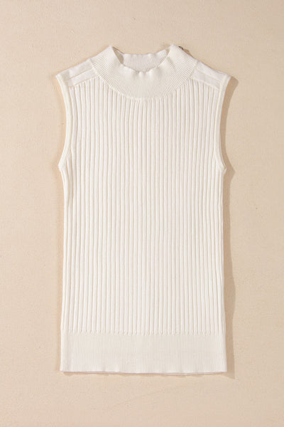 Ivory Ribbed Mock Neck Tank Top