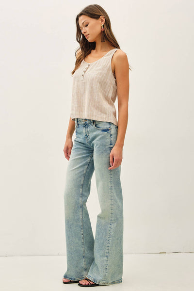 Almond Linen Cropped Henley Tank