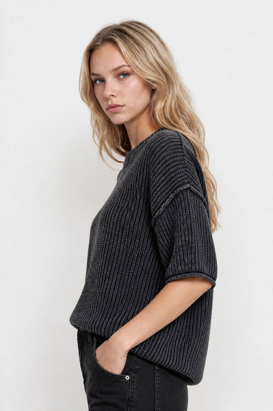 Charcoal Washed Short Sleeve Sweater