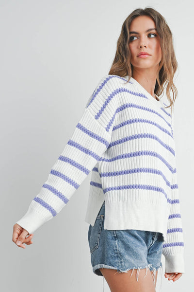 Ivory & Lavender Striped Knit Sweater