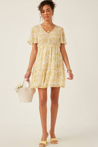Yellow Floral Smocked Dress