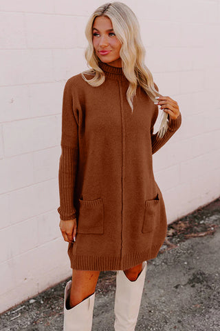 Chestnut Ribbed Mockneck Sweater Dress