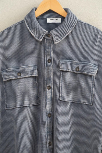 Dusty Navy Oversized Mineral Washed Waffle Shacket
