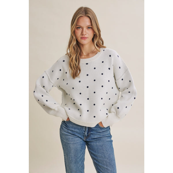 Ivory & Navy Polka Dot Sweater