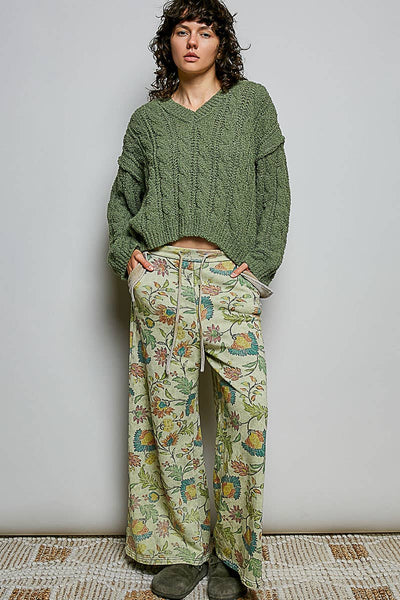 Olive Cropped V-Neck Sweater