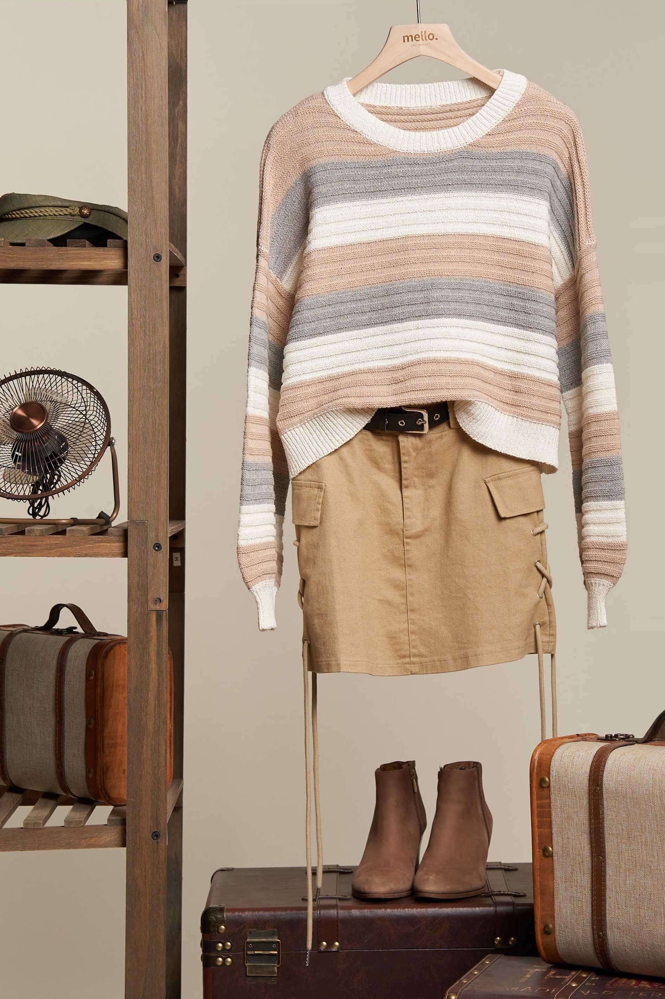 Taupe & Grey Stripe Sweater