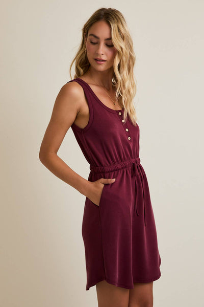 Wine Sleeveless Ribbed Dress