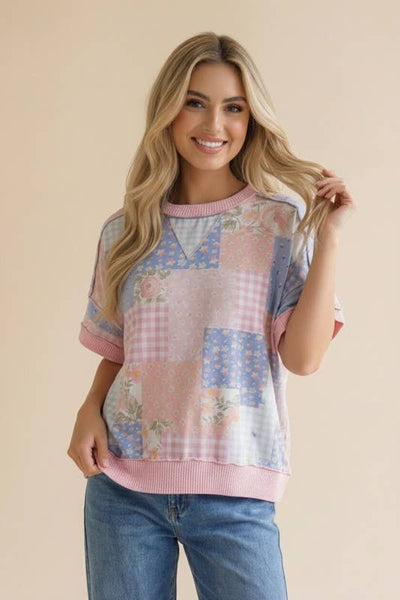 Pink Floral Patchwork Top