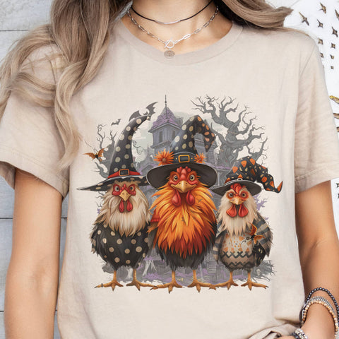 Halloween Chicken Witches Graphic Tee
