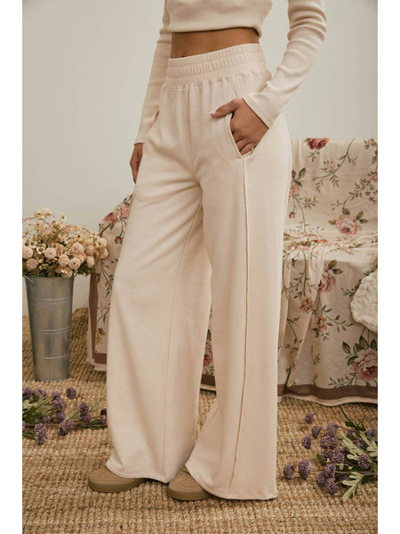 Light Khaki Side Panel Wide Leg Lounge Pants