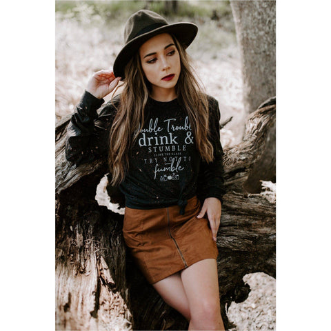 Double Trouble Bleached Long Sleeve Graphic Tee