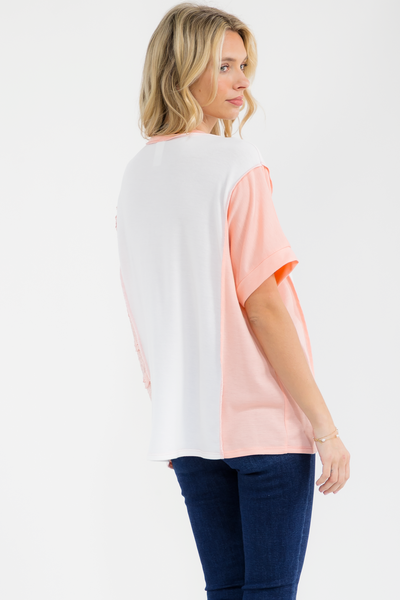 Ivory & Peach Lace V-Neck Top