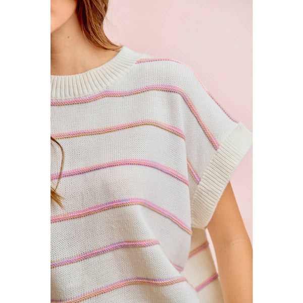 Ivory & Pink Stripe Knit Top