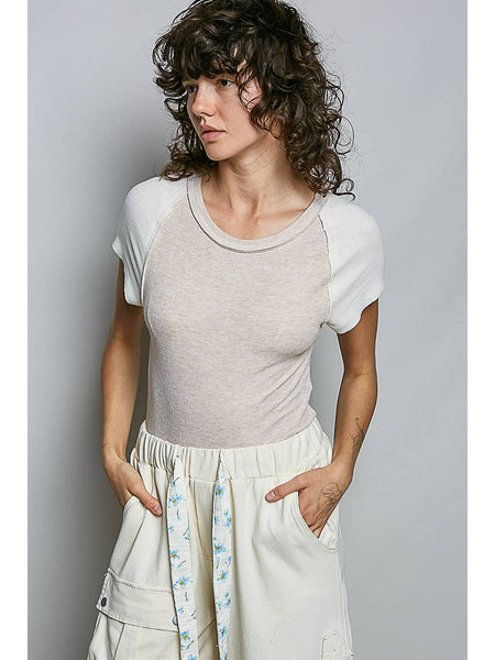 Almond & Cream Ribbed Raglan Tee