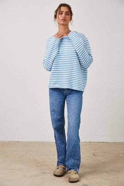 Sky Blue Cozy Everyday Striped Sweater