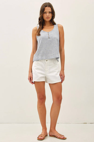 Denim Linen Cropped Henley Tank