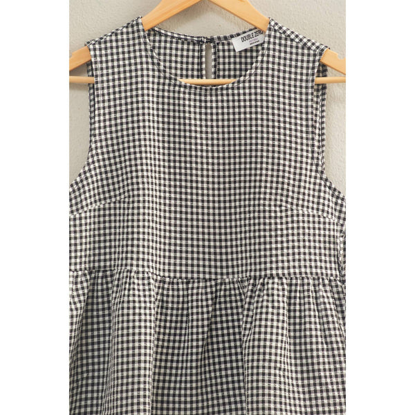Black Gingham Sleeveless Peplum Top