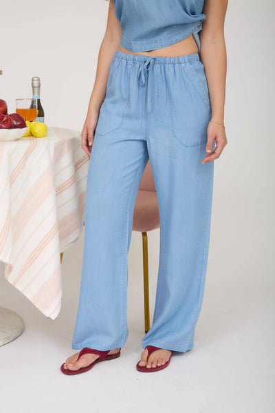 Chambray Wide Leg Drawstring Pants