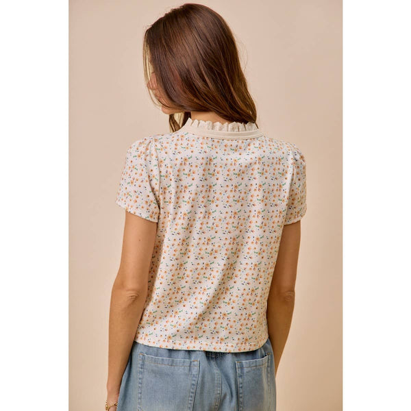 Ivory & Peach Floral Short Sleeve Knit Top