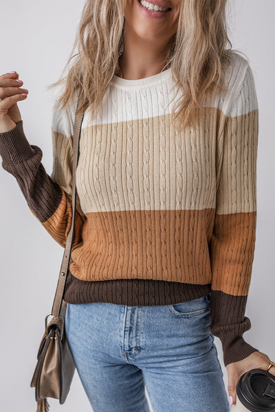 Latte Colorblock Cable Knit Sweater