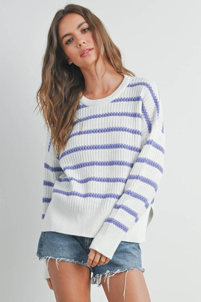 Ivory & Lavender Striped Knit Sweater