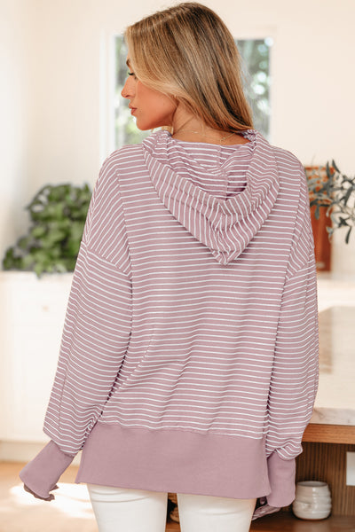 Dusty Lavender Stripe Thumbhole Side Slit Hoodie
