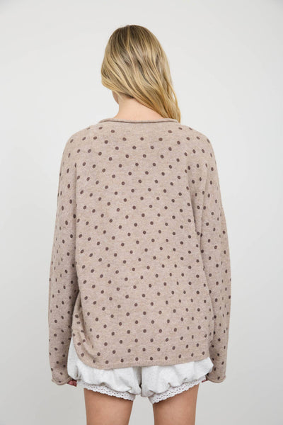 Polka Dot Button Down Raw Edge Knit Cardigan