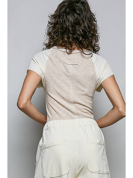 Almond & Cream Ribbed Raglan Tee