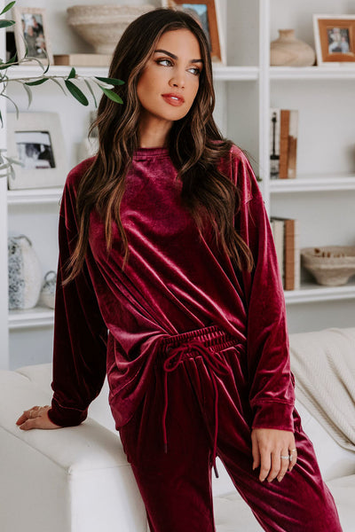 Deep Burgundy Velvet Two Piece Lounge Set