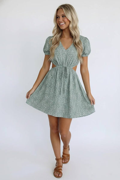 Sage Leopard Cutout Dress