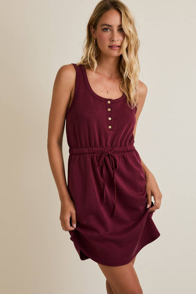 Wine Sleeveless Ribbed Dress