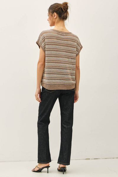 Mocha Striped Open Knit Sweater