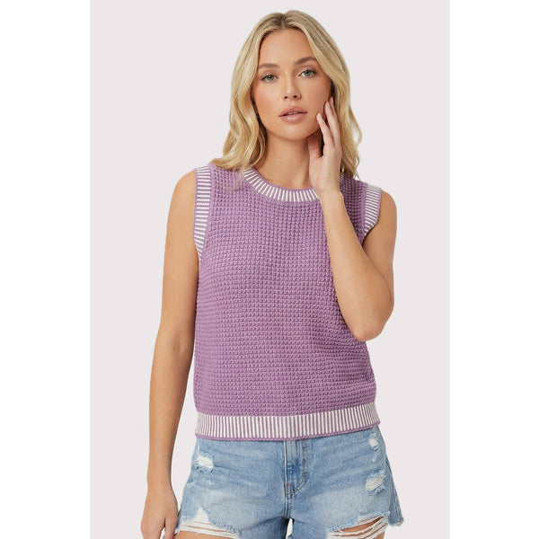 Orchid Waffle Sleeveless Sweater Top