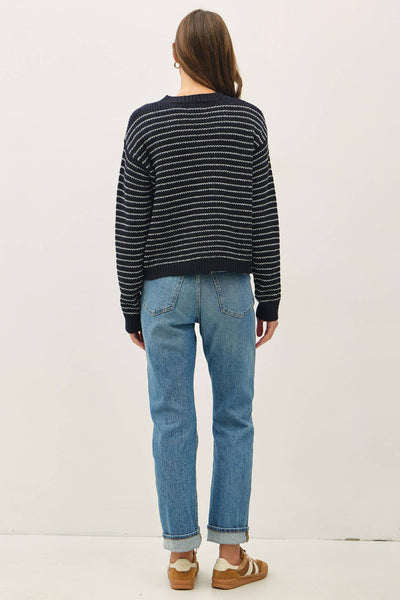 Navy Striped Waffle Knit Sweater