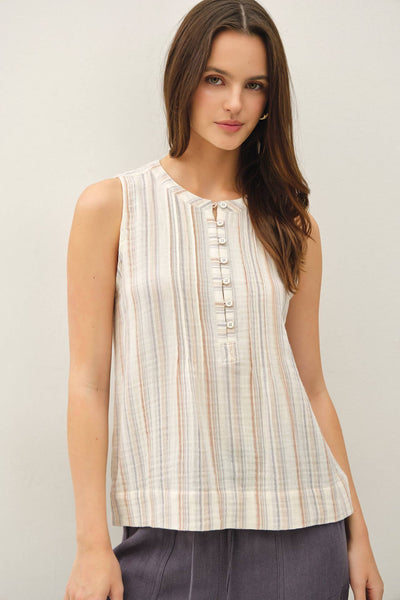 Slate Striped Linen Woven Tank