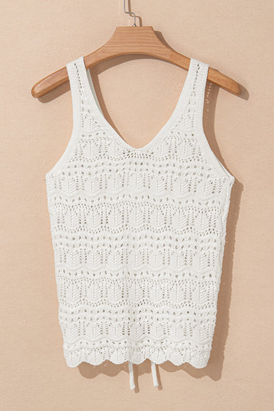 Ivory Crochet Knit Drawstring Sweater Vest