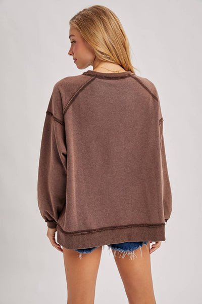 Mocha Mineral Wash Oversized Pullover