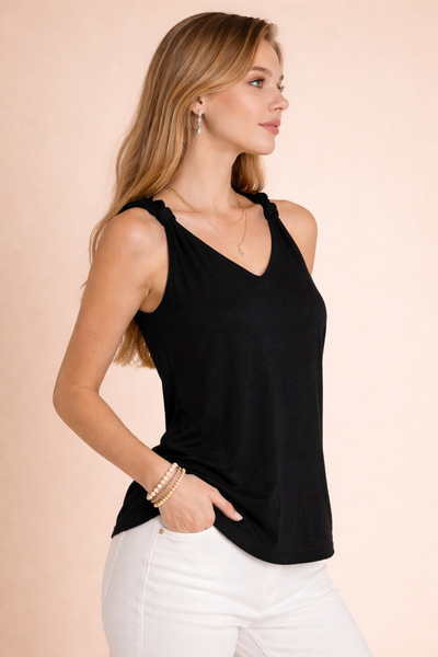 Black Shoulder Knot Tank Top