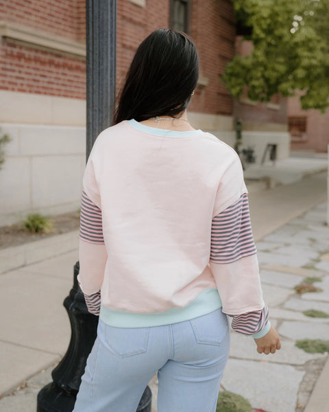 Pink & Mint Stripe Color-Block Top