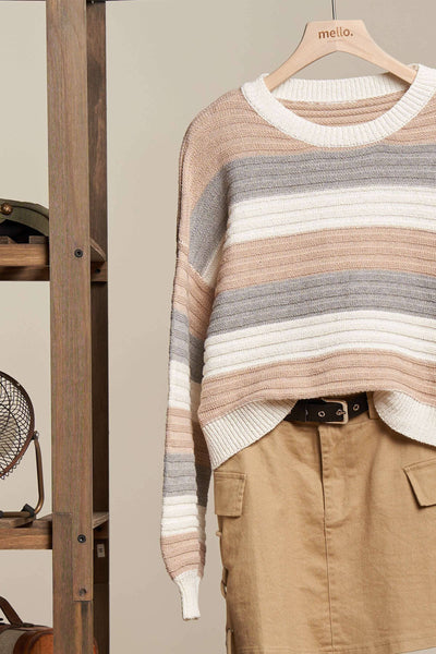 Taupe & Grey Stripe Sweater