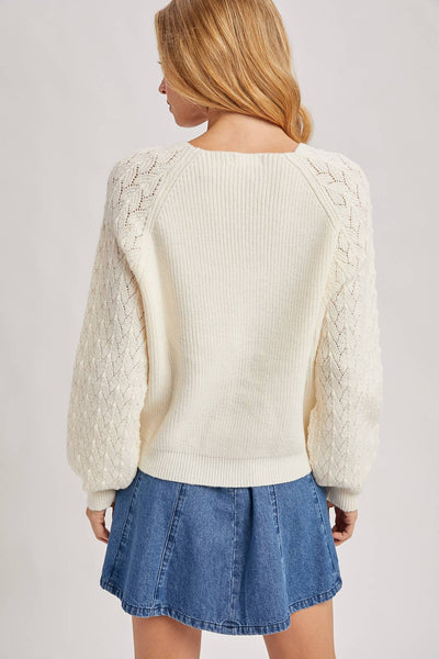 Ivory V-Neck Ribbed Knit Sweater