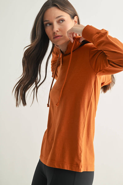 Burnt Amber Ridgeline Pima Cotton Henley Hoodie