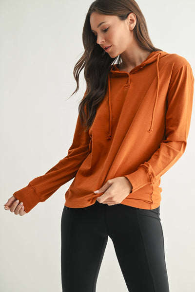 Burnt Amber Ridgeline Pima Cotton Henley Hoodie