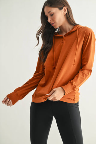 Burnt Amber Ridgeline Pima Cotton Henley Hoodie