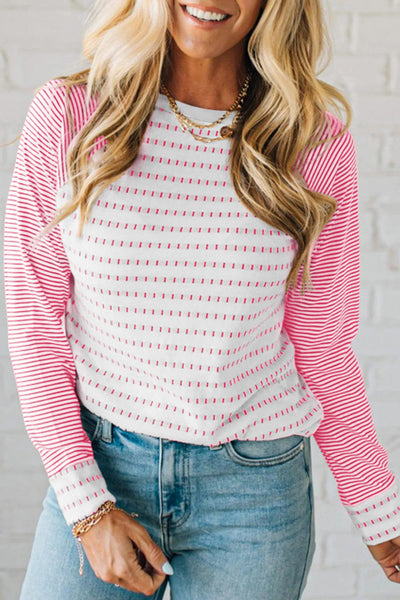 Pink Stripe Raglan Long Sleeve Tee