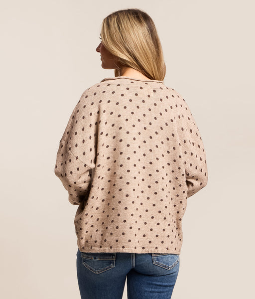 Polka Dot Button Down Raw Edge Knit Cardigan