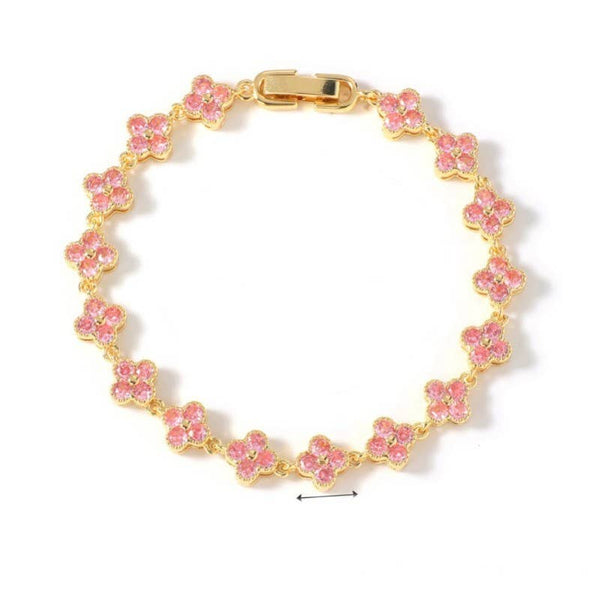 Dainty Gold-Tone Quatrefoil Crystal Bracelet - More Colors!