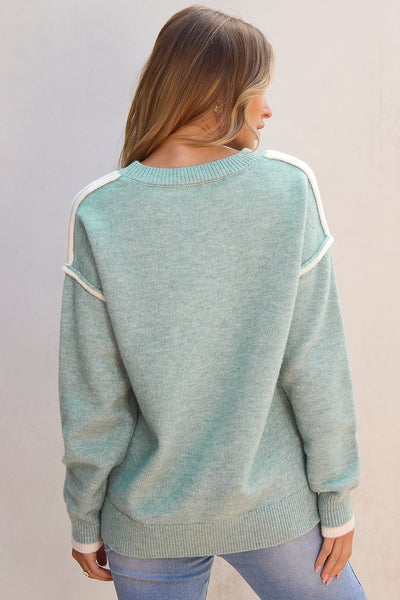 Jade Contrast Stitch Crewneck Sweater