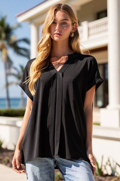 Black Wrinkle-Free Pleated Lizzy Blouse